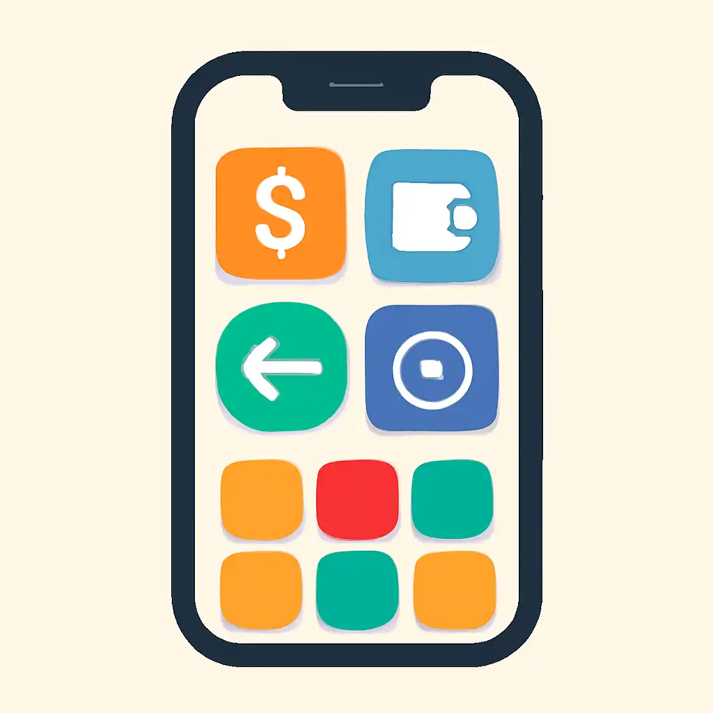 Smartphone shown from the front displaying a colourful flat layout of abstract game icons and rounded tiles, Teen Patti