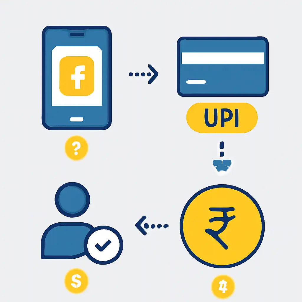 Annotated step diagram: upi deposits process with numbered callouts, Teen Patti Gold