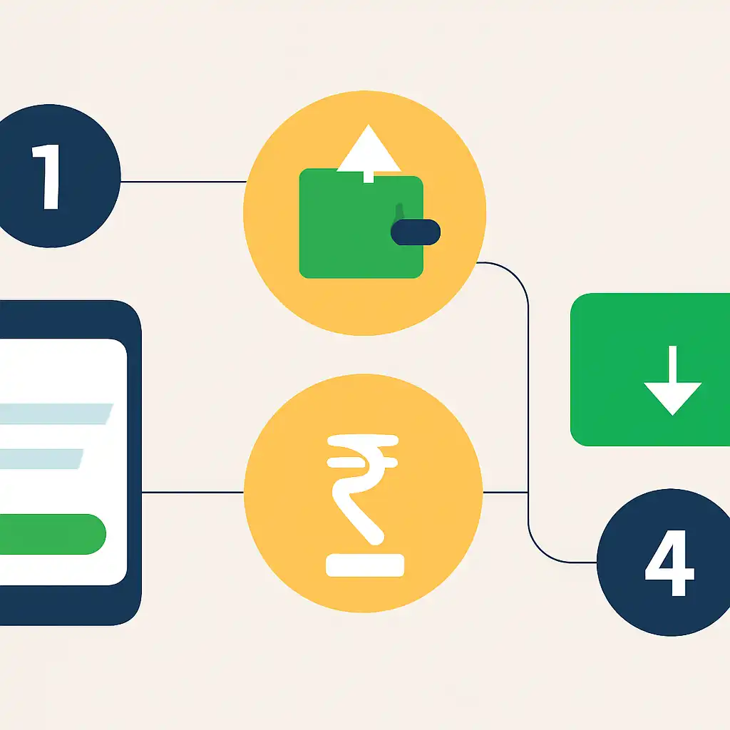 Annotated step diagram: withdrawal limits process with numbered callouts, Teen Patti Gold