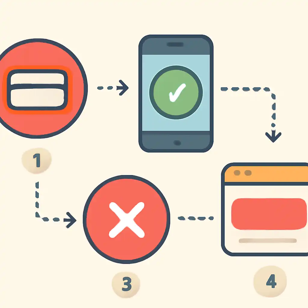 Annotated step diagram: failed transactions process with numbered callouts, Teen Patti Gold