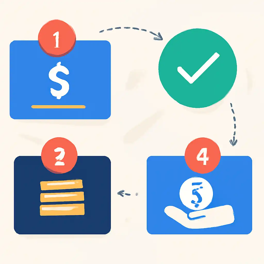 Annotated step diagram: wagering requirements process with numbered callouts, Teen Patti Gold